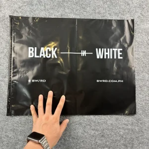 White Logo Printed on Glossy Black Reusable Zipper Bags Custom, Waterproof & Resealable